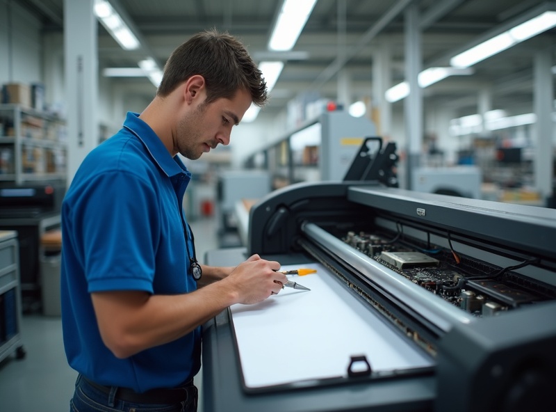 Factory-trained technician servicing a wide format plotter